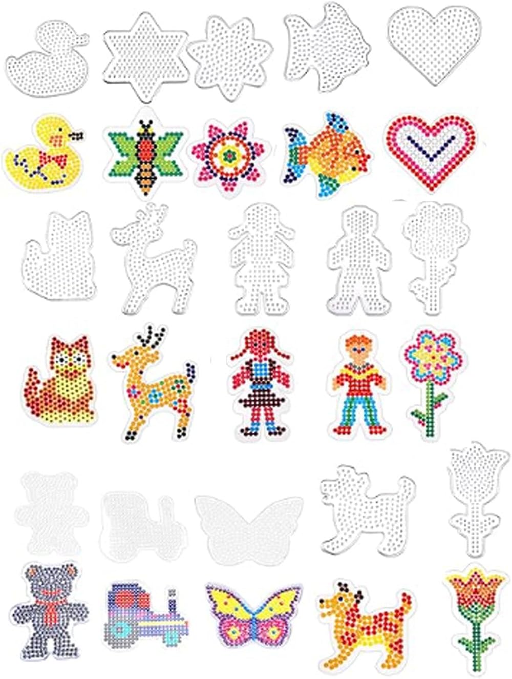 Tyrzol 15pcs Fuse Bead Pegboards Clear Animal Heart Shapes Craft Tray DIY