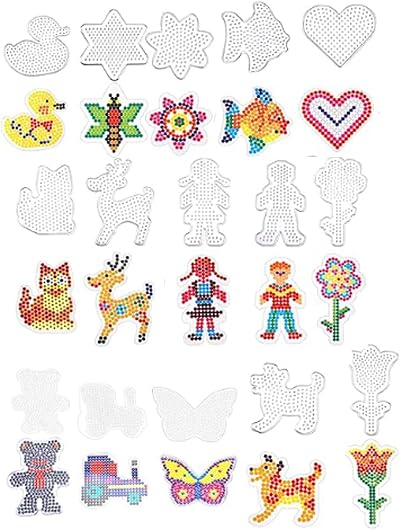 Tyrzol 15pcs Fuse Bead Pegboards Clear Animal Heart Shapes Craft Tray DIY