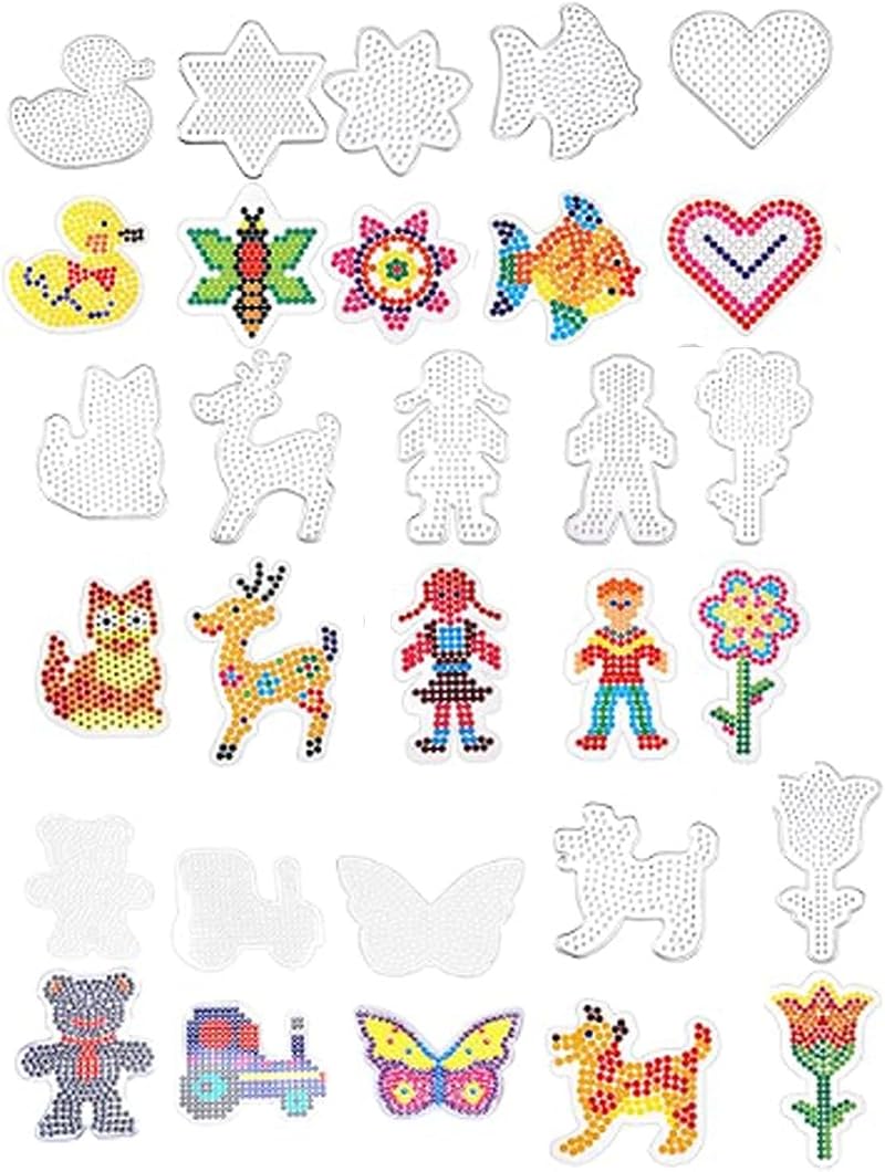 Tyrzol 15pcs Fuse Bead Pegboards Clear Animal Heart Shapes Craft Tray DIY