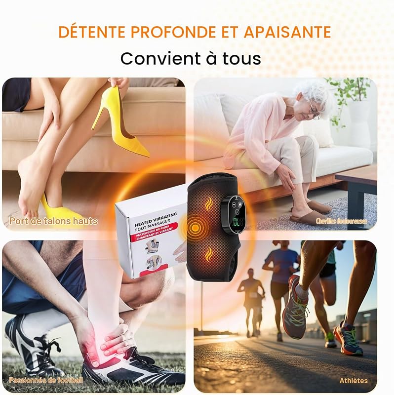 Masseur de Pieds 3 en 1 Électrique et Sans Fil - 6 Niveaux de Chauffage, 3 Modes Appareil de Massage avec Bande d'Extension pour Chevill, Talons, Dessus du Pied, Cadeau pour Maman, Papa