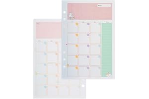Rancco A6 Planner Inserts Monthly Planner Refills, 90 Pages Colorful 6-Ring Loose-leaf Monthly Binder Paper w/Divider, PVC Pouch, Ruler, Index Tab for Journal, Filofax, Double-sided, Undated,6.9x3.7"