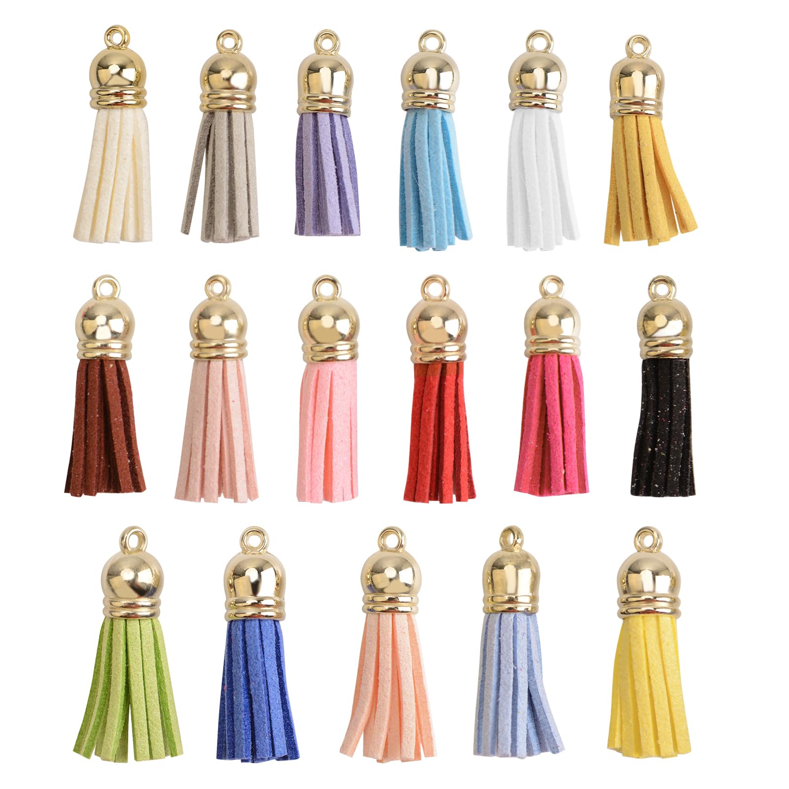 URROMA 34Pcs Mini Faux Leather Tassels Pendant, Keychain Tassels Leather Colourful Leather Tassel Pendants with Caps Tassel DIY Keychain and Craft Supplies Bag Decoration, 3cm