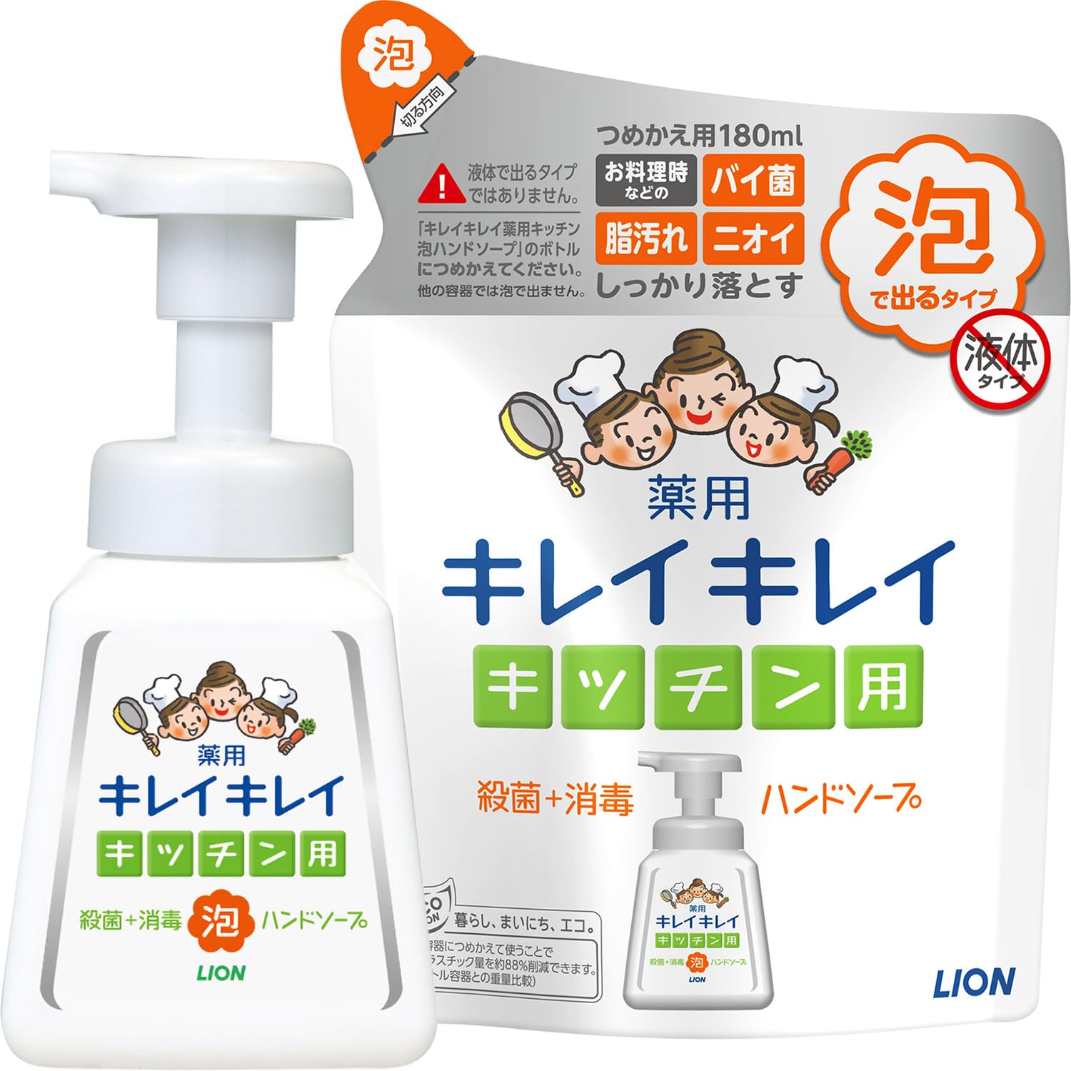 キレイキレイ ［医薬部外品］ 薬用 キッチン 泡ハンドソープ 本体ポンプ 230ml + 詰め替え 180ml の商品画像