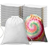 Saintrygo 48 Pcs Tie Dye Drawstring Bags Cotton Sublimation Blank Backpack Bulk Tie Dye Kits Things for Large Groups, 14"x16"