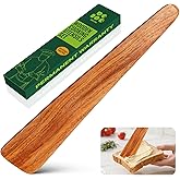Bkiok 12 inch Teak Wood Spatula for Cooking, Non Toxic Flat Wood Flipper Spurtle, Wooden Spoon Kitchen Utensils for Flipping, Serving, Scraping & Turning
