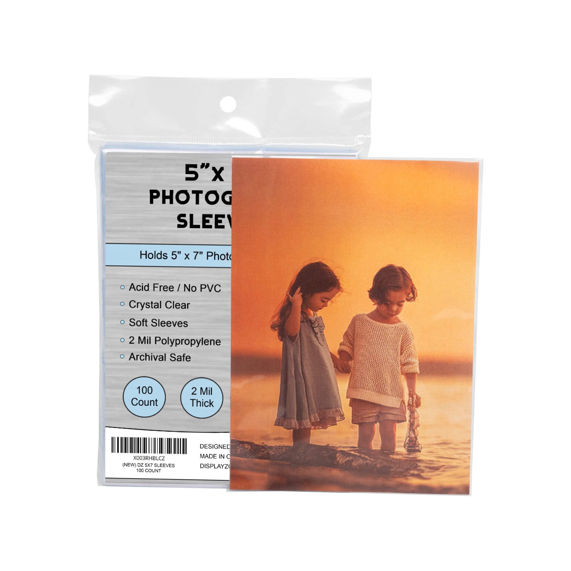 Photo 1 of (100 Count) Display Zone 5x7 Photograph Sleeves - Crystal Clear Penny Sleeves for Pictures, Prints and Postcards - Soft Plastic Photo Protectors - Oversized Trading Card Holders