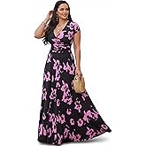 KOH KOH Womens 2026 Short Cap Sleeves Abstract Flower Print Long Maxi Dress Gown