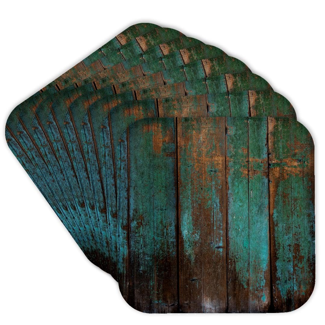 3dRose Teal Distressed Country Wood Effect - Soft Coasters, Set of 8 (cst_239940_2)