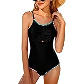 Kids4ever Girls One Piece Swimsuits Contrast Trim Summer Cute Bathing Suits 9-16Y