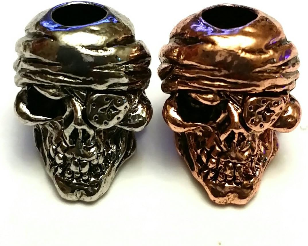 One Eyed Pirate Skull Beads (2 Pieces) Copper and Silver