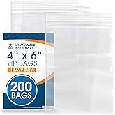 Spartan Industrial - 200 Count - 4” X 6” (4 Mil Heavy Duty) Thick Clear Plastic Reclosable Zip Poly Bags with Resealable Lock