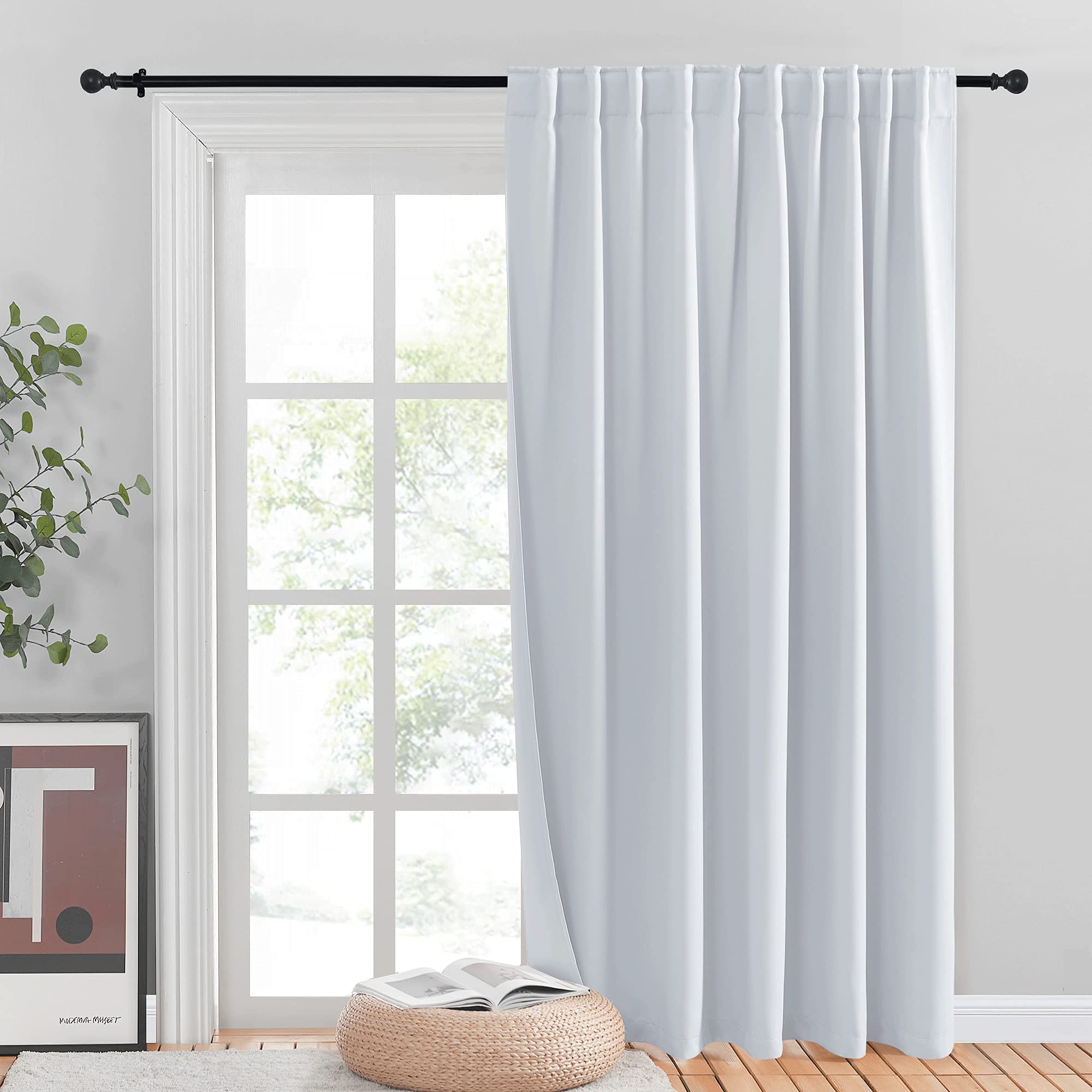 NICETOWN Wall Divider Patio Door Curtain Vertical Blinds, Light Filtering Room Divider Curtain Panel for Furniture Protecting (Greyish White, 80 inches Wide x 84 inches Long, 1 PC) Image