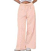 MISSACTIVER Women Drawstring Striped Pants Loose Wide Leg Trousers Casual Low Waist Pants Comfy Lounge Pants with Pockets