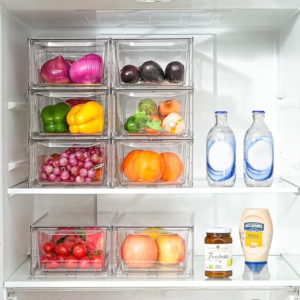 CLEMATE 6PACK PANTRY ORGANIZERS AND STORAGE,CLEAR STACKABLE KITCHEN STORAGE ORGANIZER,FOODS ORGANIZER BINS WITH HANDLES, EASILY ASSEMBLE FOR BATHROOM, KITCHEN, REFRIGERATOR, PANTRY, CABINET, CLOSET