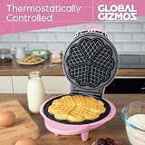 Global Gizmos Heart Shaped Waffle Maker 1000W Non-Stick 25x22 Pink view 4