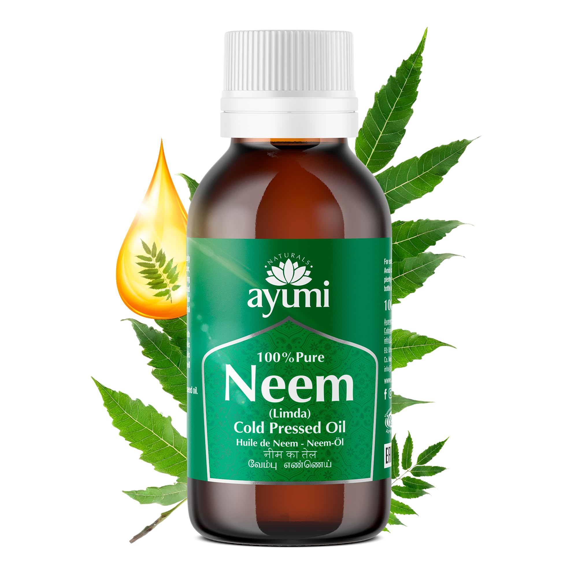 Ayumi Pure Neem Oil for Spider Repellent | Neem Vitamin E Oil for Athletes Foot Treatment | Neem Oil for Insect Repellent Spray | Gardening NeemOil for Plants Spray | Ayurvedic Body Oil | 100 ml