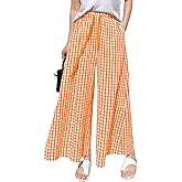 Fensajomon Women's Plaid Wide Leg Culottes Gingham High Waisted Cropped Palazzo Pants with Pocket