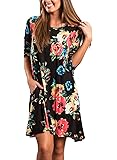 AlvaQ Women 3 4 Sleeve Floral A-Line Knee Length Casual T Shirt Dress