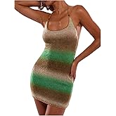 Floerns Women's Striped Knitted Halter Dress Sleeveless Date Night Bodycon Mini Dresses