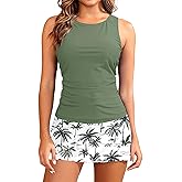 Daci Womens Tankini Swimsuits with Skirt - Two Piece Tummy Control Bathing Suits High Neck Swimwear