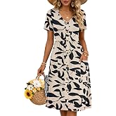 MOLERANI Women Summer Casual Button Down Dresses with Pockets | Short Sleeve, V-Neck, A-line, Knee Length, Soft Comfy, Flattering Fit, Beach Vacation Sundress, Travel Outfits, Work Office