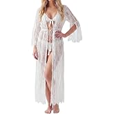 Unittype Women Sexy Lace Kimono, Sheer Swimsuit Cover Up, Long Cardigan, See Through Bikini Lingerie Robe, Summer Beachwear