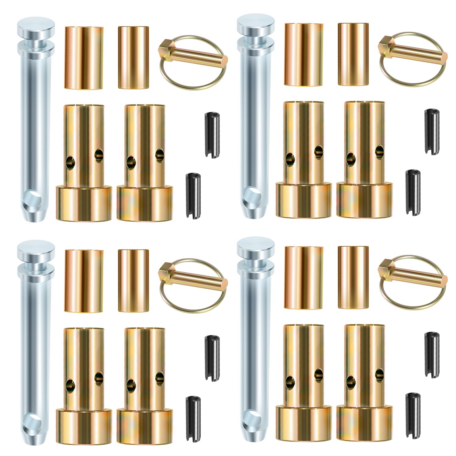 Photo 1 of 4 Pack TK95029 Cat 1 Quick Hitch Adapter Bushing Kit with S07070200 Top Link Pin and S14114400 Lynch Pin with Ring Fit for Category 1 3-Point Quick Hitches and Tractors