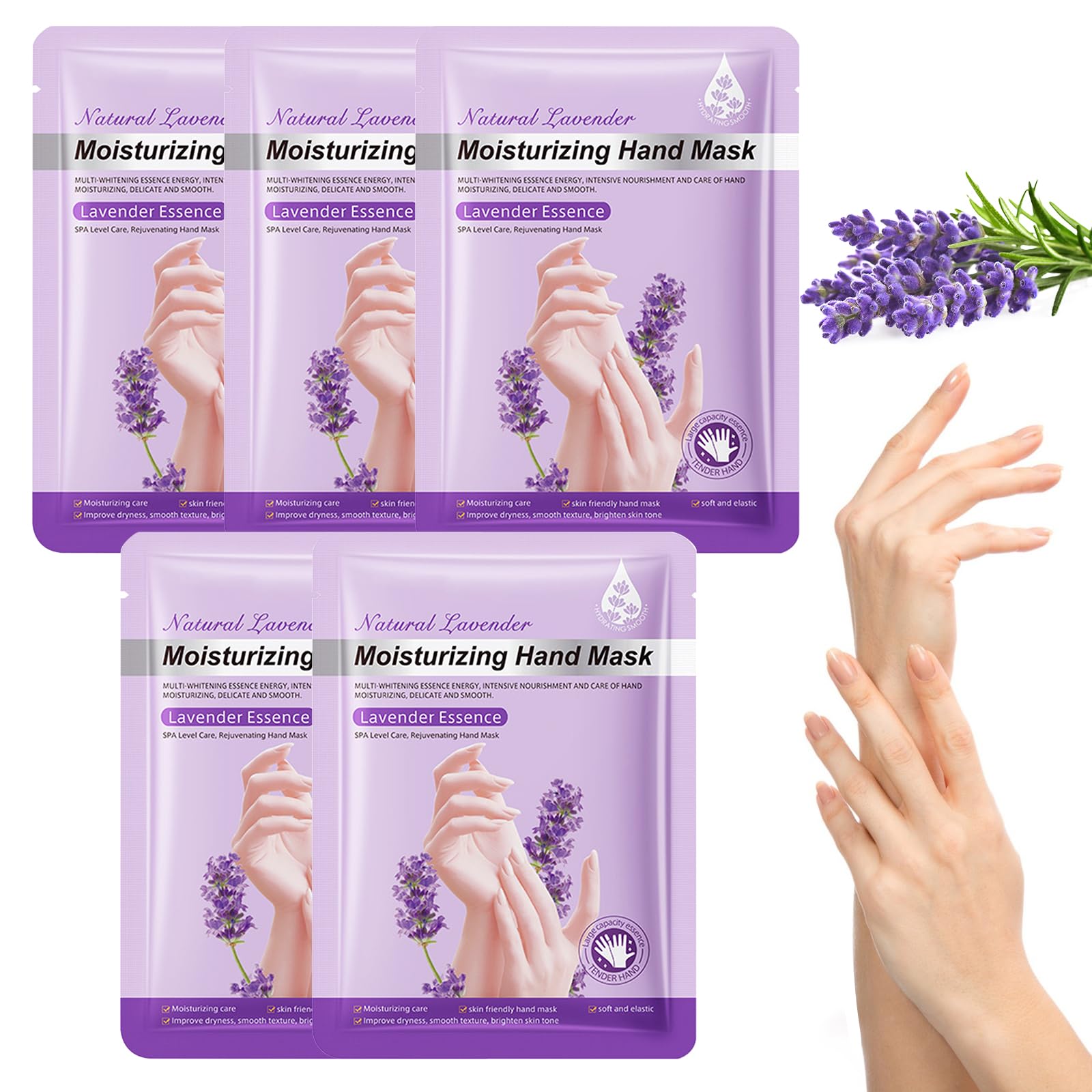 Hand Masks, 5 Pairs Of Moisturising Gloves, Hand Care For Dry Ageing Cracked Hands For Women And Men, Exfoliating Hand Masks With Lavender Extract