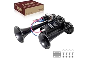 FARBIN Black Air Horn for Truck Train Horn for Car Loud Car Horns Truck Horns with Compressor 12v Airhorns Horn Loud Dual Trumpet