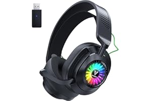 Vakedy HW10 Wireless Gaming Headset for PS5,PS4,PC,2.4GHz Bluetooth Over Ear Headphones with Noise Cancelling Microphone,50Hr Battery Gamer Headsets for Switch, Laptop,Mobile,Mac,Cool RGB (Black)