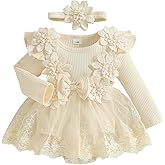 Baby Girl Dress Romper Flowers Embroidery Baby Lace Romper Infant Girl Fall Winter Clothes with Headband