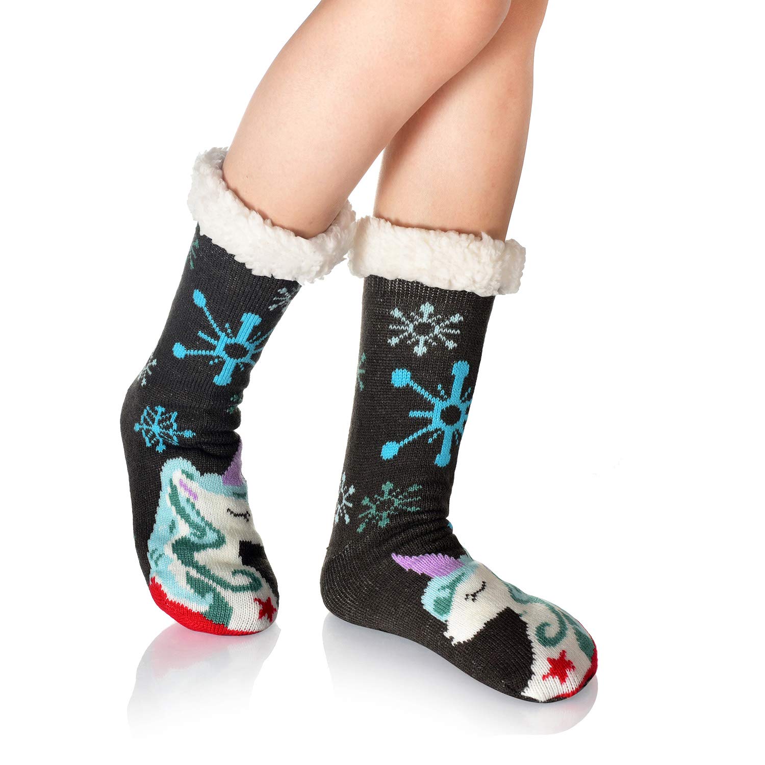 Women Slipper Socks Super Soft and Warm Fleece Lined Socks Stripe Cute Animals Winter Socks for Women and Girls