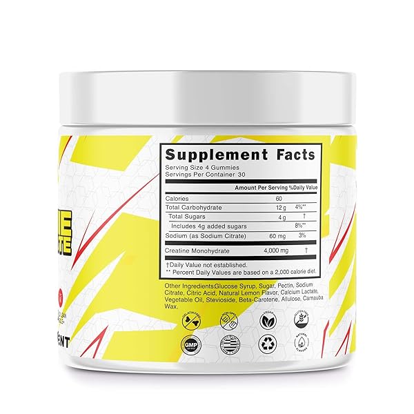 CERES NATURE CREATINE MONOHYDRATE GUMMIES FOR MEN & WOMEN-5G OF CREATINE MONOHYDRATE PER SERVING – VEGAN,LEMON FLAVOR, 120 COUNT.