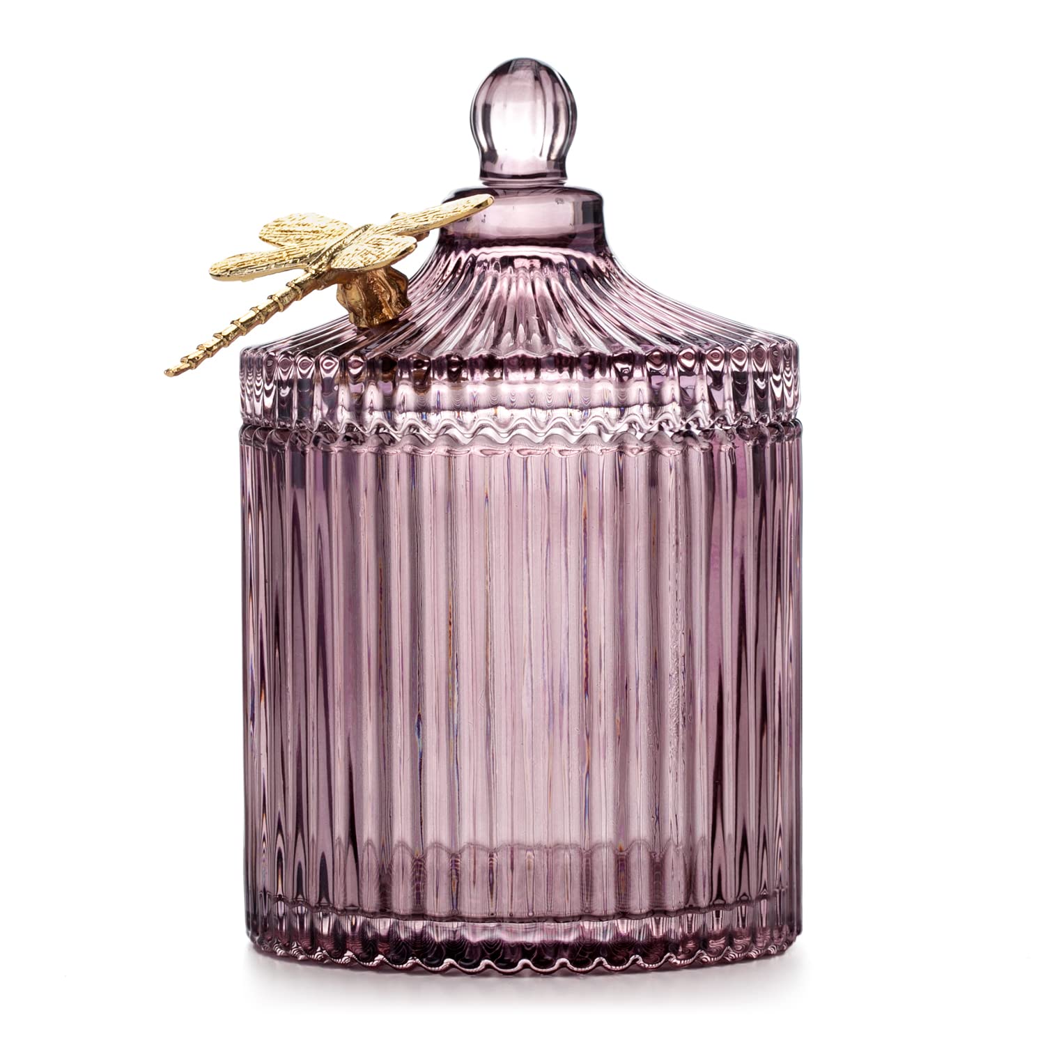 AmeliaHome Storage Box with Lid Organiser Made of Glass Cosmetic Box Dragonfly 10.5 x 16.6 cm Dusky Pink