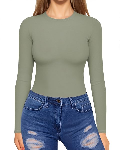 MANGOPOP Women's Long Sleeve Tee – Soft Stretchy Basic Top With Flattering Fit - View #8