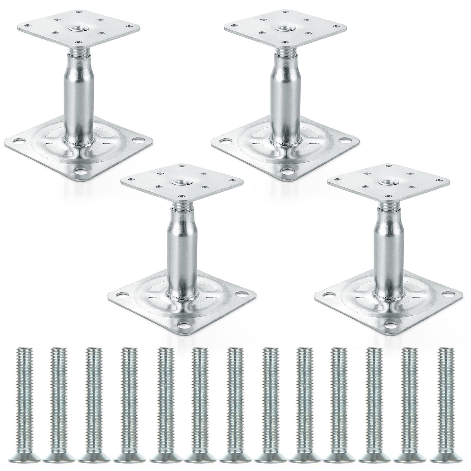 4PCS 100-150mm Galvanised Adjustable Elevated Post Base Support, Heavy Duty Roof Support for Building