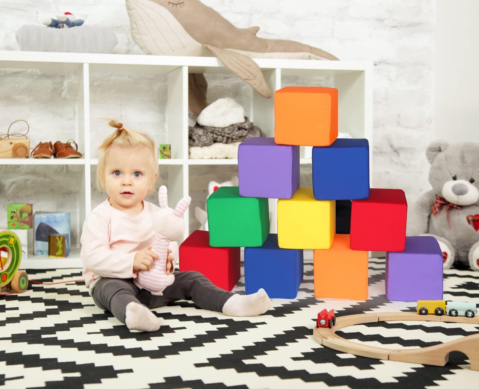 UHAPPYEE Foam Blocks for Toddlers 1-3, 12 PCS 5.5 inch Foam Soft Cubes for Kids, Colourful Building Blocks, Stacking Block Sets, Throwing Toys