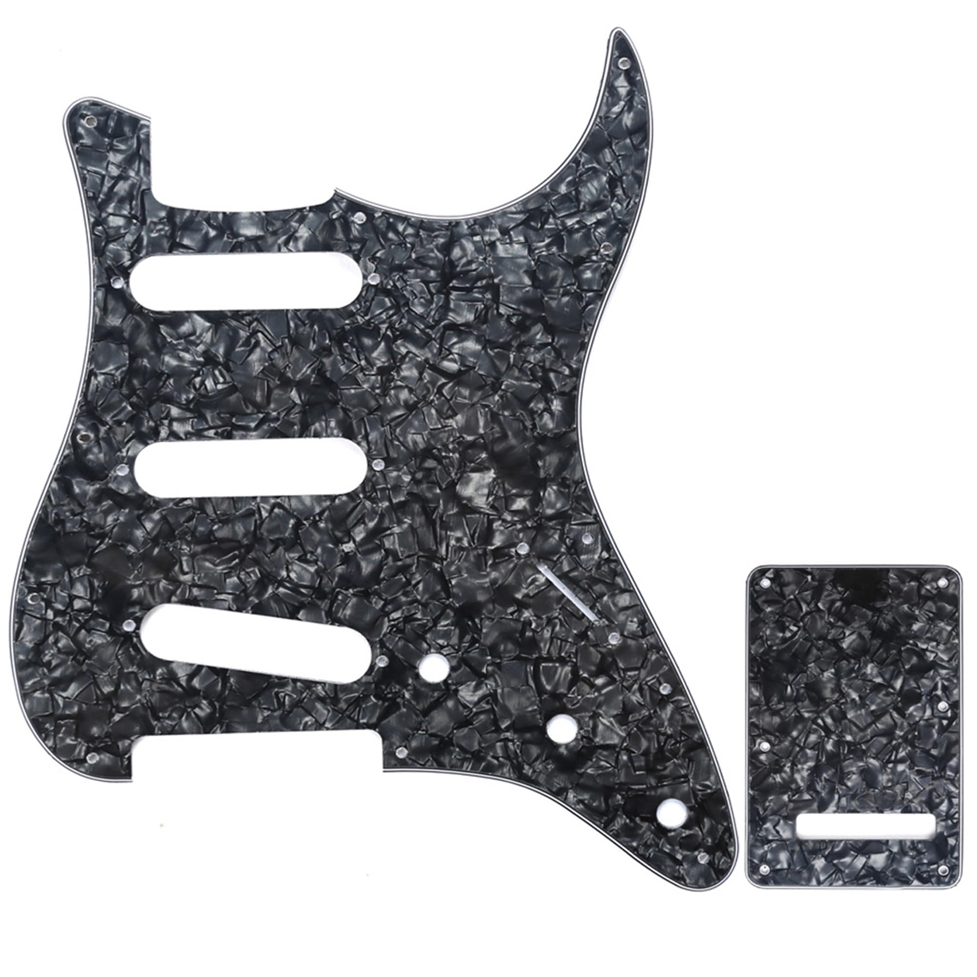 Musiclily SSS Strat Pickguard and Back Plate Set for Fender USA/Mexican Standard Stratocaster Modern Style Electric Guitar, 4Ply Black Pearl