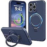 Vanxiliiy Compatible with iPhone 13 Pro Max Case Stand, Slim Full Camera Protection Liquid Silicone Phone Case Suitable for iPhone 13 Pro Max Compatible with MagSafe Ring Magnetic Kickstand, Dark Blue