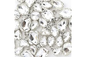 CARWALES Sew On Rhinestones 120PCS Glass Claw Rhinestone Metal Prong Setting Flat Back Rhinestones for Craft, Jewelry, Clothes, Shoes, Garments Bags Silver Metal Base (Clear)