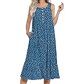 Ekouaer Women's Nightgowns Long Sleeveless Night gown with Pockets Soft Ladies Nightdress