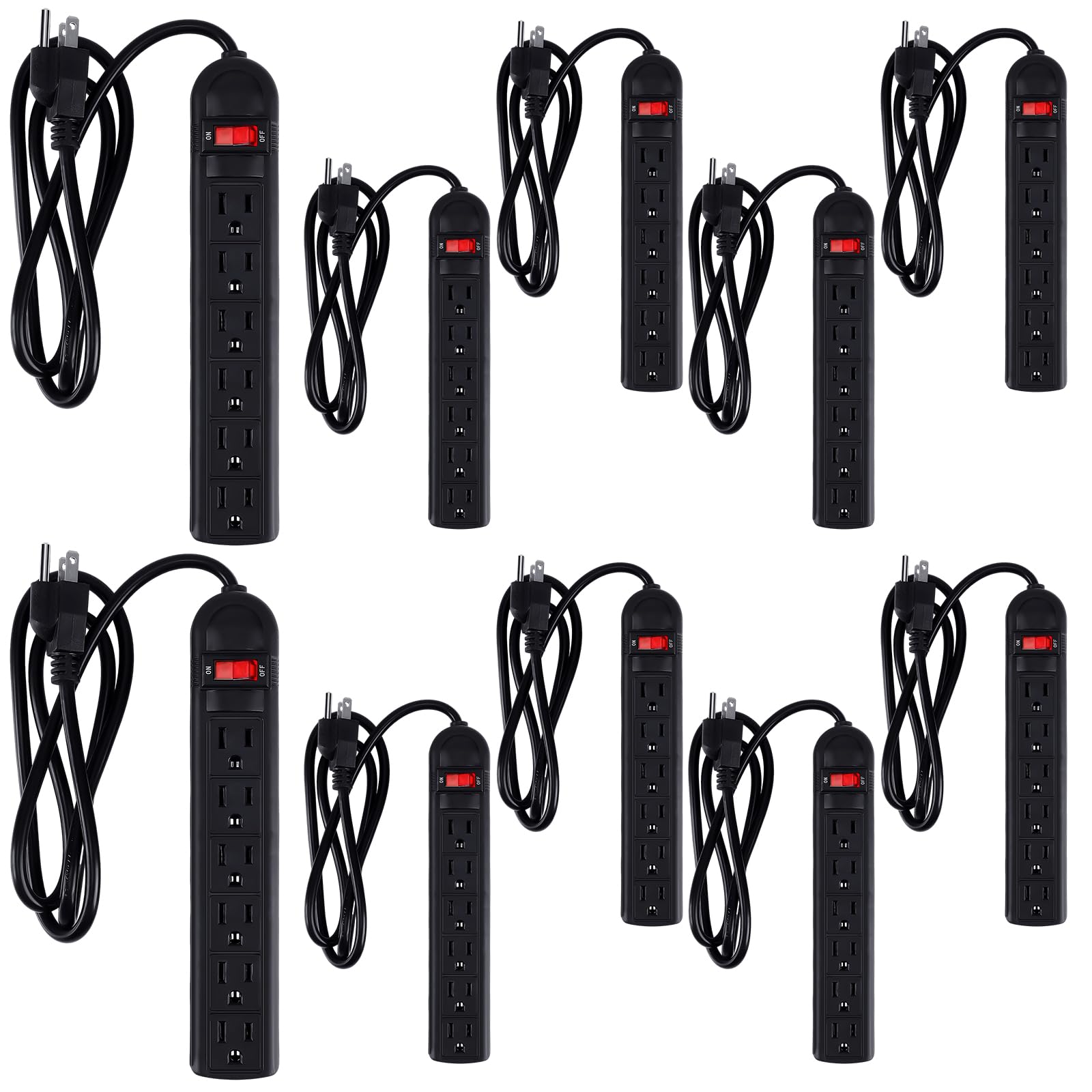 Photo 1 of Hoteam 10 Pcs Power Strip Bulk 6 Outlet Surge Protector Power Cord Electrical Extension Cord with Switch Low Profile Plug Flat for Home Office(8.2 ft,Black)