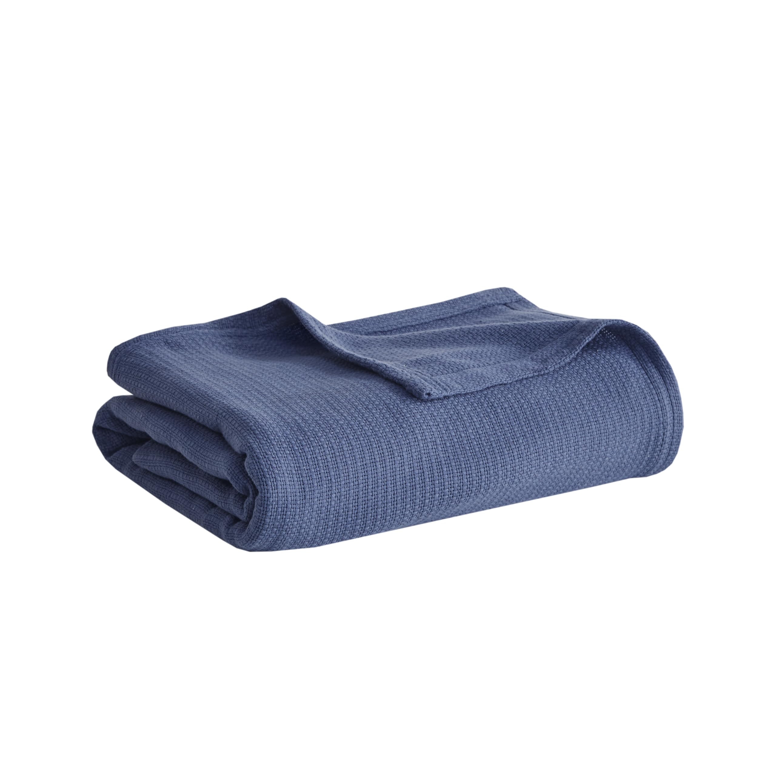 Photo 1 of Madison Park Freshspun Basketweave Luxury Cotton Blanket Navy 90x90 Full/Queen Size Basketweave Premium Soft Cozy 100% Cotton For Bed, Couch or Sofa