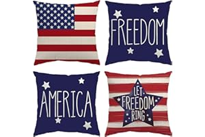 WIOYOI Patriotic Outdoor Pillow Covers, 18 x 18 inch Set of 4 Waterproof Throw Pillow Cases, Memorial Day Independence Day Cushion Decor(Blue)