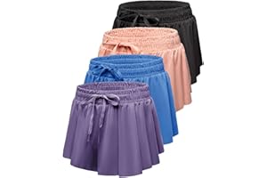Real Essentials 4 Pack: Girls 2-in-1 Flowy Shorts with Spandex Liner Youth Butterfly Skirts - Athletic Dance (Ages 4-18)