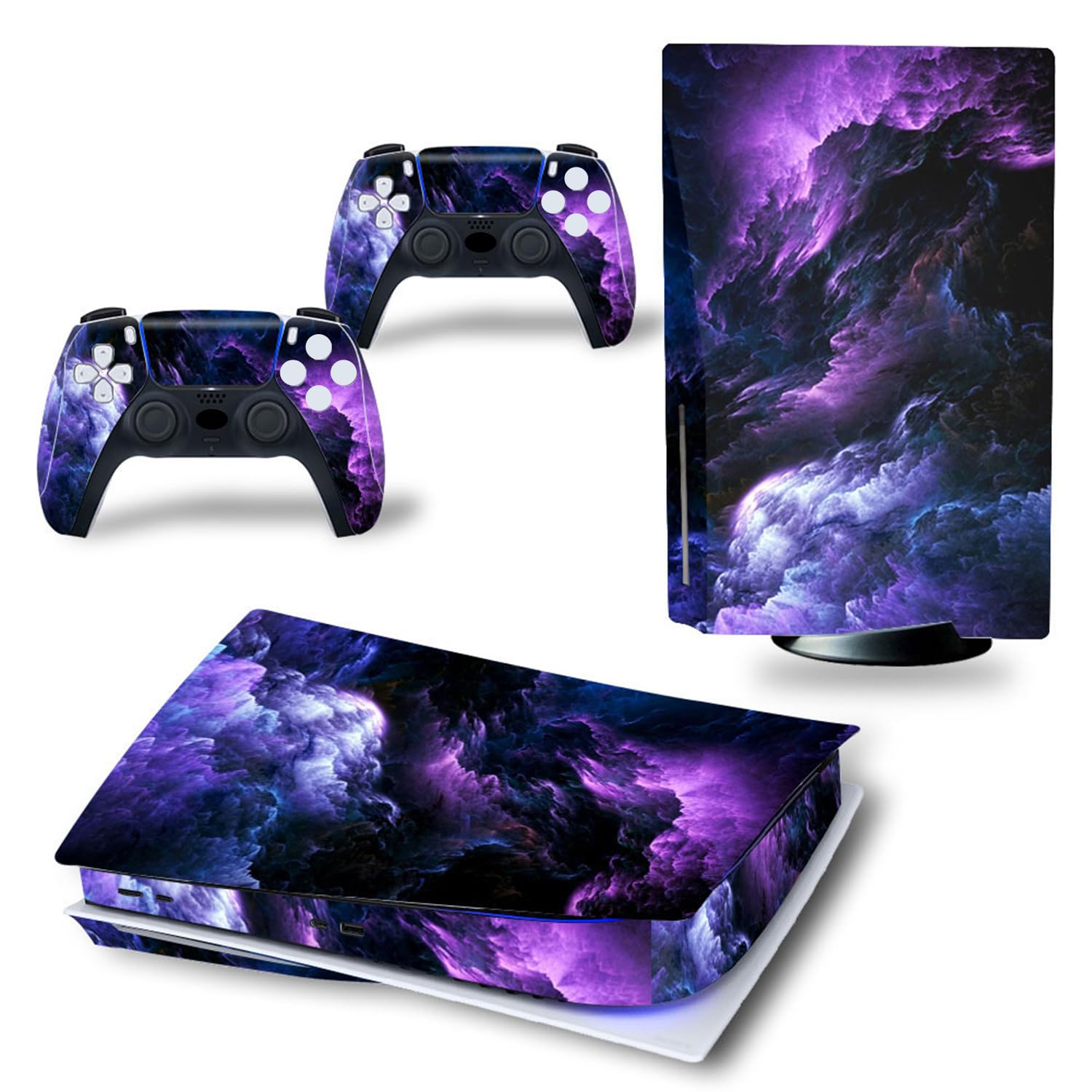 Skin Sticker for PS5 Console and Wireless Controller, Vinyl Decal Purple Clouds Cover Wrap for Disc Edition