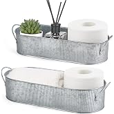 Mkono Metal Storage Basket, Toilet Paper Holder Bathroom decor, 2 Pack | Silver, Farmhouse Galvanized Metal Tray, Back of Toilet Tank Organizer, Decorative Bin, Bathroom Bedroom Living Room Office