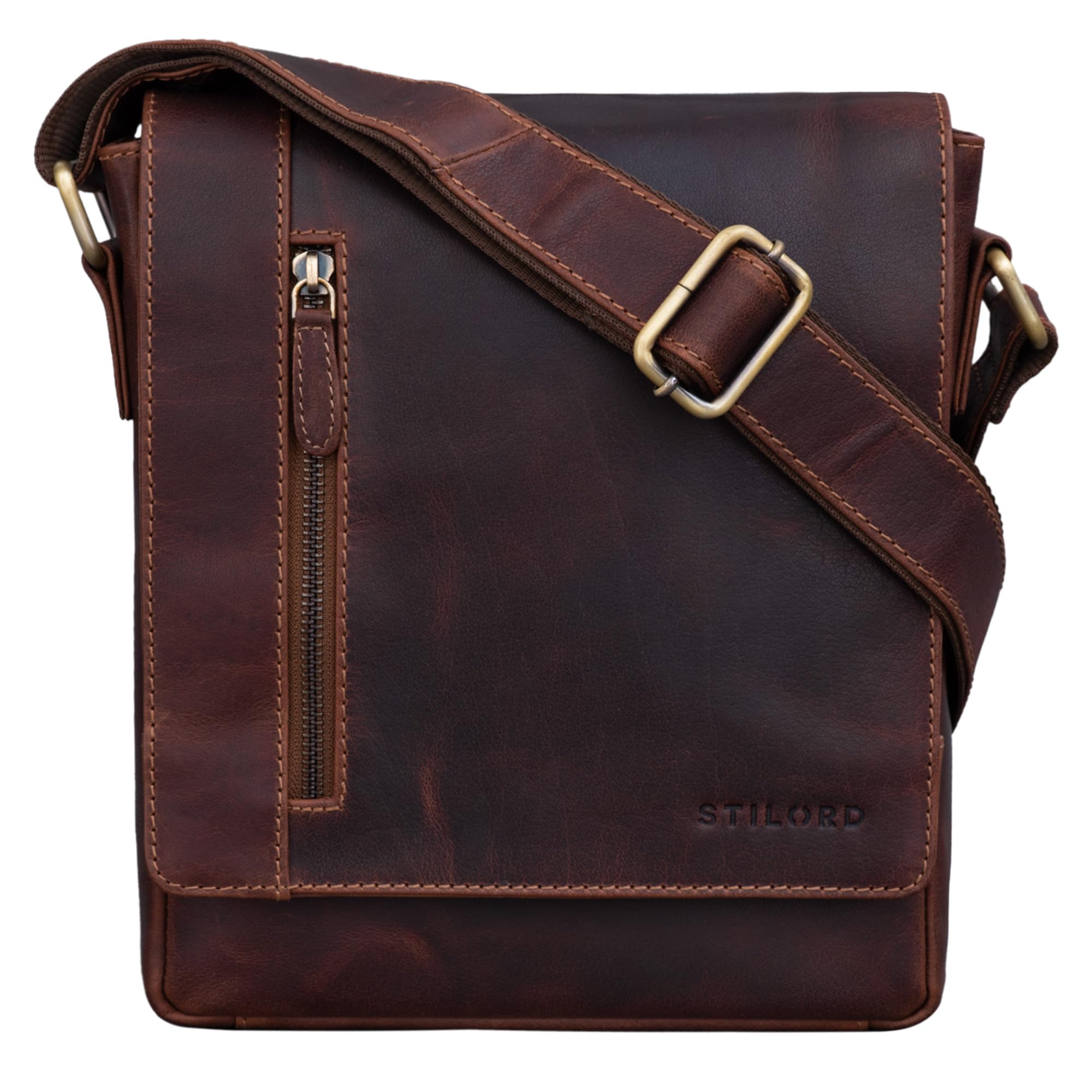 STILORD "Easton" Flap Over Leather Bag Vintage Messenger Bag for 10,1 Inch Tablet Cross Body Shoulder Bag DIN A5 in Genuine Leather Colour:Siena - Brown