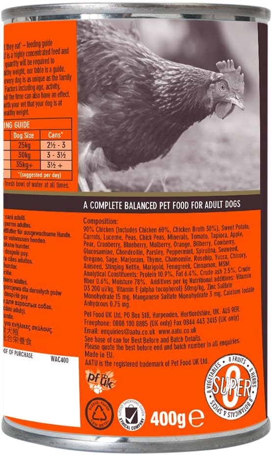 AATU 90/10 Wet Dog Food in a Tin, Chicken (6x400g), Grain Free Recipe, No Artificial Ingredients - Image 4