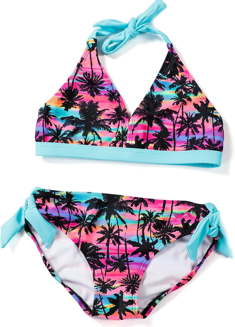 DAYU Girl's Coconut Grove Print Halter Bikini Set Two Piece Swimsuit Size 616 Clothing